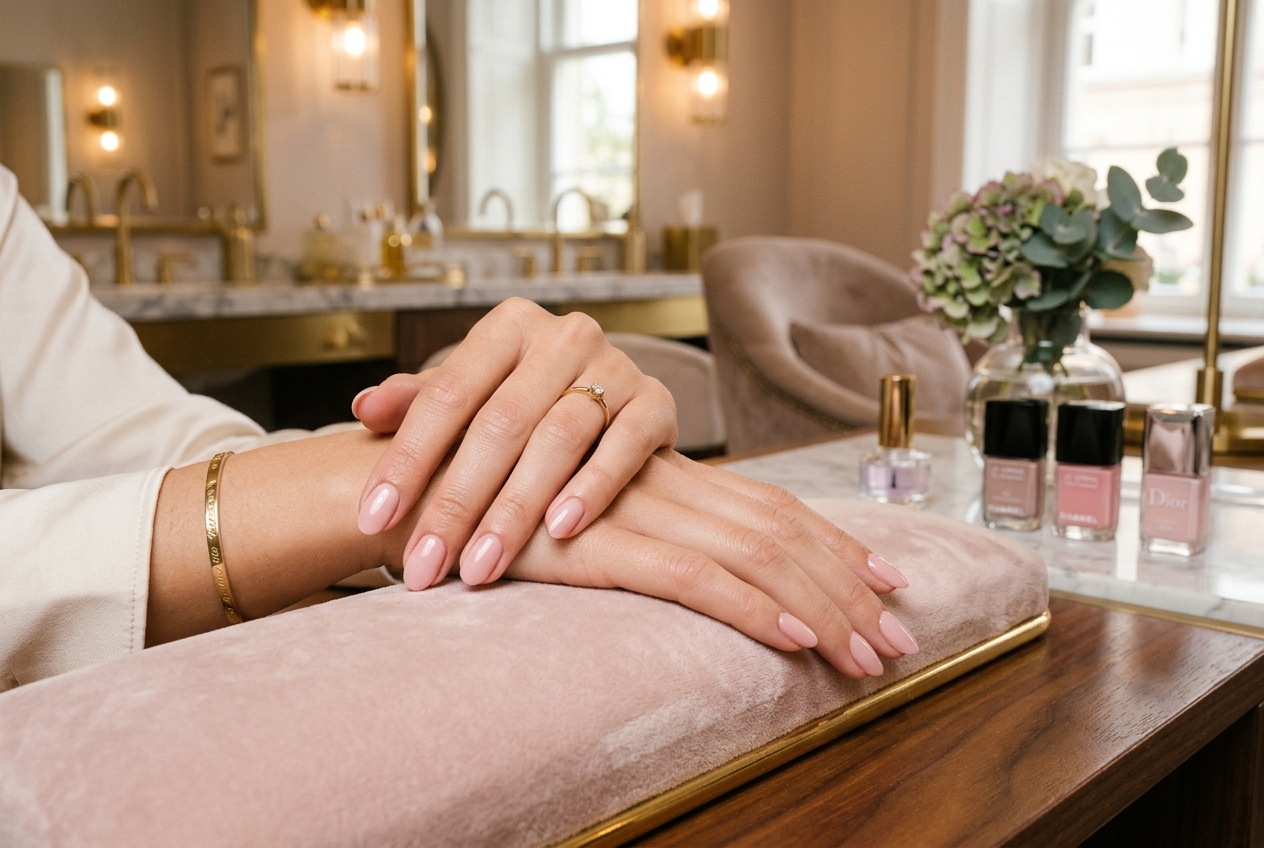 Pose de vernis semi-permanent rose pastel par Gabrielle Wambst à Lausanne